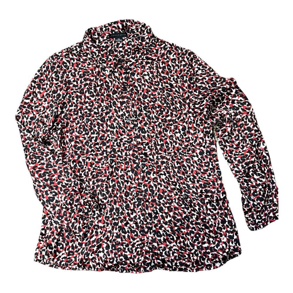 Sanctuary black white red silky button up long sleeve shirt XXL NWOT